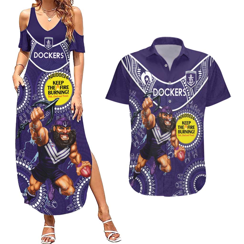 Custom AFL Dockers NAIDOC Week Couples Matching Summer Maxi Dress and Hawaiian Shirt Keep The Fire Burning Indigenous Art