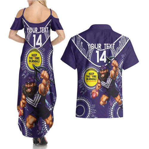Custom AFL Dockers NAIDOC Week Couples Matching Summer Maxi Dress and Hawaiian Shirt Keep The Fire Burning Indigenous Art