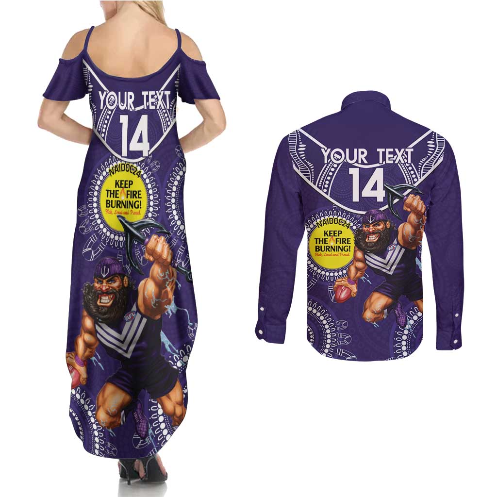 Custom AFL Dockers NAIDOC Week Couples Matching Summer Maxi Dress and Long Sleeve Button Shirt Keep The Fire Burning Indigenous Art