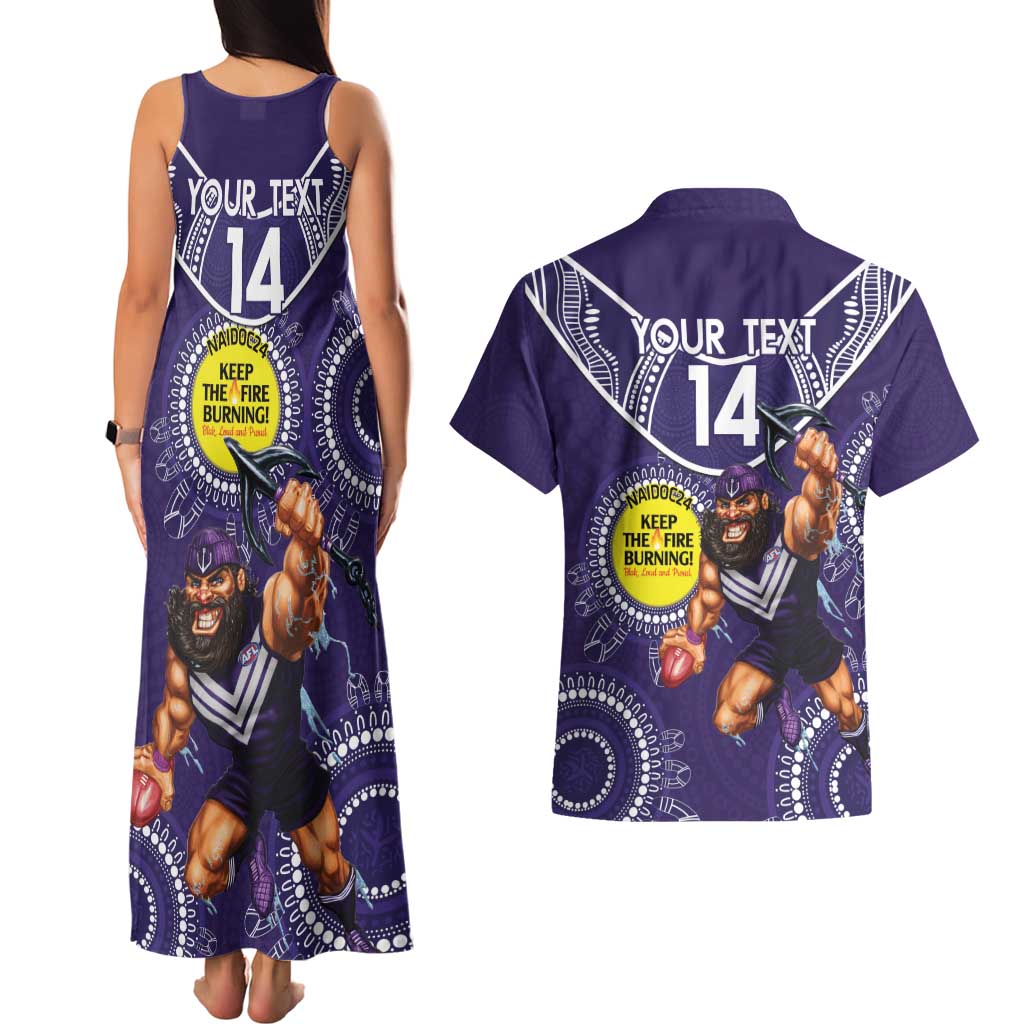 Custom AFL Dockers NAIDOC Week Couples Matching Tank Maxi Dress and Hawaiian Shirt Keep The Fire Burning Indigenous Art