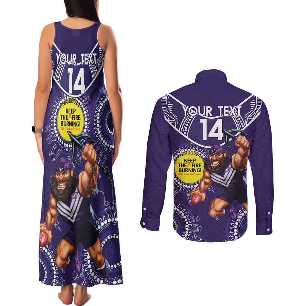 Custom AFL Dockers NAIDOC Week Couples Matching Tank Maxi Dress and Long Sleeve Button Shirt Keep The Fire Burning Indigenous Art