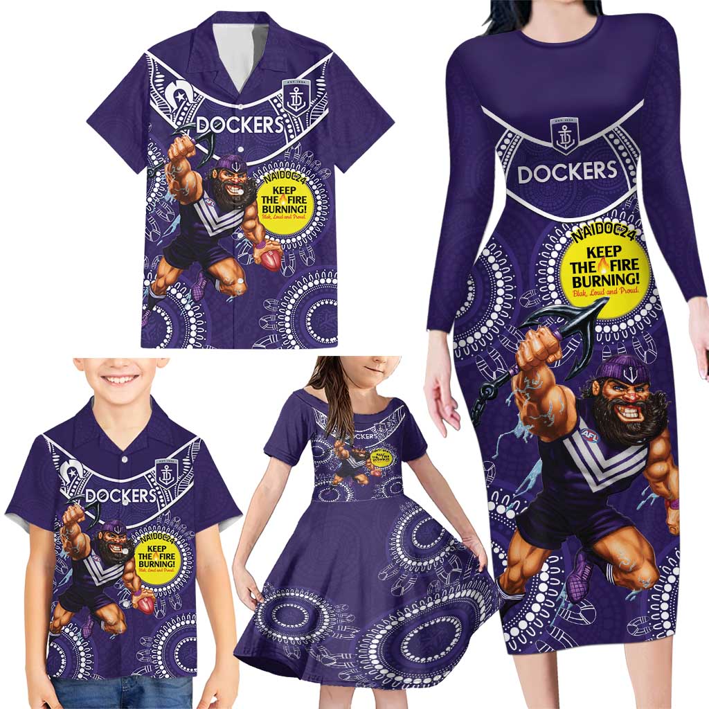 Custom AFL Dockers NAIDOC Week Family Matching Long Sleeve Bodycon Dress and Hawaiian Shirt Keep The Fire Burning Indigenous Art