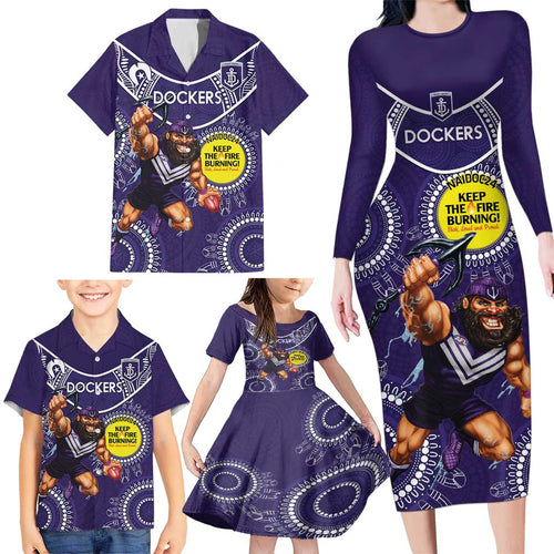 Custom AFL Dockers NAIDOC Week Family Matching Long Sleeve Bodycon Dress and Hawaiian Shirt Keep The Fire Burning Indigenous Art
