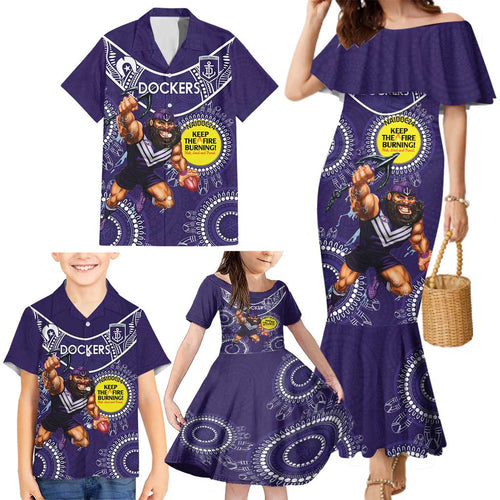 Custom AFL Dockers NAIDOC Week Family Matching Mermaid Dress and Hawaiian Shirt Keep The Fire Burning Indigenous Art