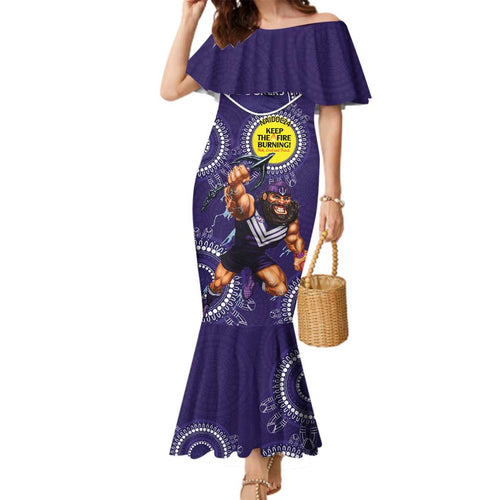 Custom AFL Dockers NAIDOC Week Family Matching Mermaid Dress and Hawaiian Shirt Keep The Fire Burning Indigenous Art