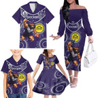 Custom AFL Dockers NAIDOC Week Family Matching Off The Shoulder Long Sleeve Dress and Hawaiian Shirt Keep The Fire Burning Indigenous Art