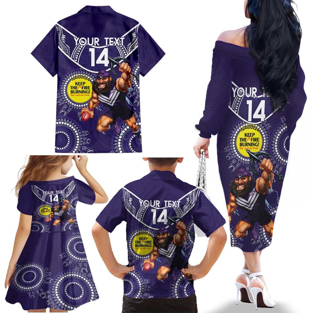 Custom AFL Dockers NAIDOC Week Family Matching Off The Shoulder Long Sleeve Dress and Hawaiian Shirt Keep The Fire Burning Indigenous Art