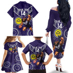 Custom AFL Dockers NAIDOC Week Family Matching Off The Shoulder Long Sleeve Dress and Hawaiian Shirt Keep The Fire Burning Indigenous Art