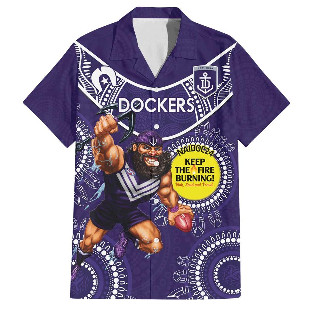 Custom AFL Dockers NAIDOC Week Family Matching Off The Shoulder Long Sleeve Dress and Hawaiian Shirt Keep The Fire Burning Indigenous Art