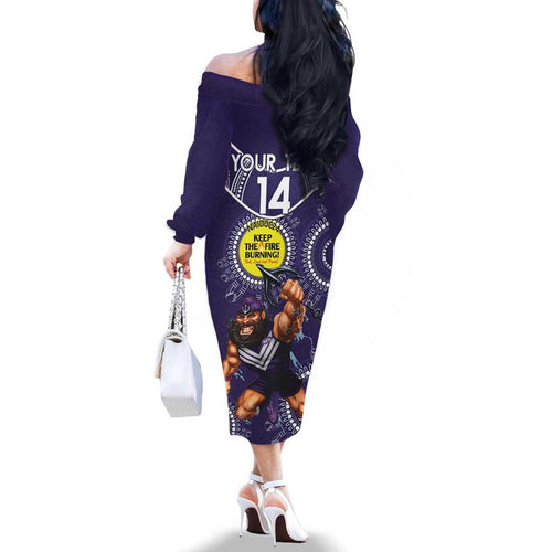 Custom AFL Dockers NAIDOC Week Family Matching Off The Shoulder Long Sleeve Dress and Hawaiian Shirt Keep The Fire Burning Indigenous Art