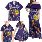 Custom AFL Dockers NAIDOC Week Family Matching Off Shoulder Maxi Dress and Hawaiian Shirt Keep The Fire Burning Indigenous Art