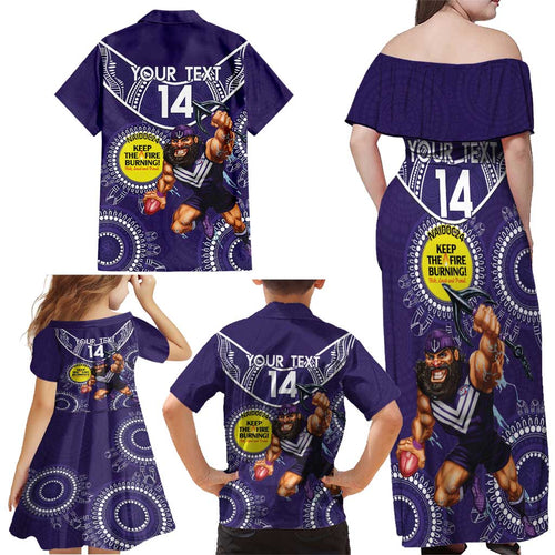 Custom AFL Dockers NAIDOC Week Family Matching Off Shoulder Maxi Dress and Hawaiian Shirt Keep The Fire Burning Indigenous Art