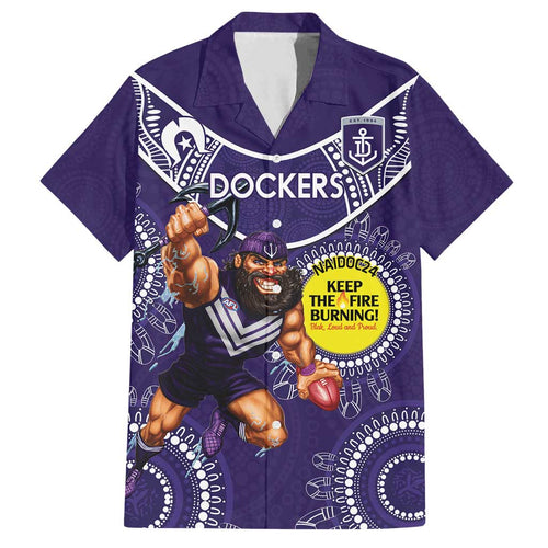 Custom AFL Dockers NAIDOC Week Family Matching Off Shoulder Maxi Dress and Hawaiian Shirt Keep The Fire Burning Indigenous Art
