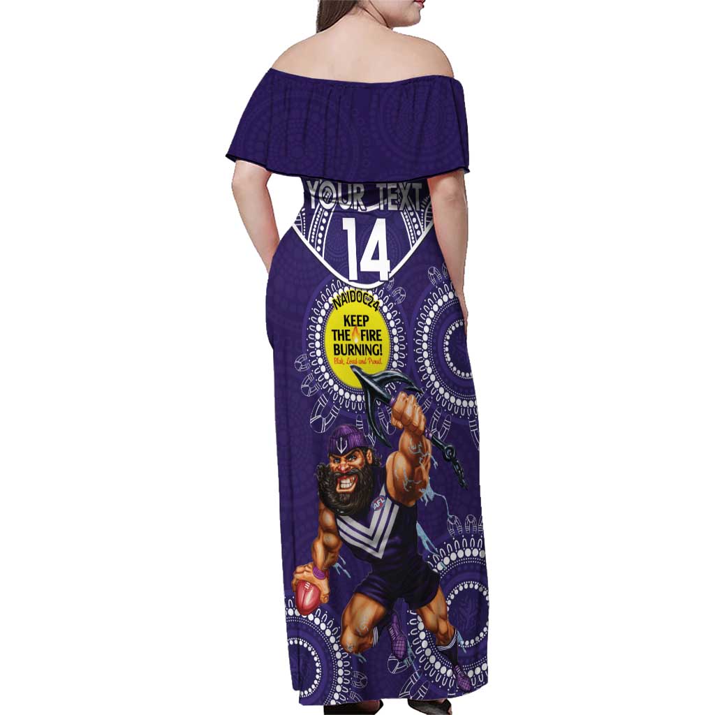 Custom AFL Dockers NAIDOC Week Family Matching Off Shoulder Maxi Dress and Hawaiian Shirt Keep The Fire Burning Indigenous Art