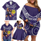 Custom AFL Dockers NAIDOC Week Family Matching Off Shoulder Short Dress and Hawaiian Shirt Keep The Fire Burning Indigenous Art