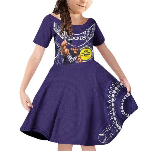 Custom AFL Dockers NAIDOC Week Family Matching Off Shoulder Short Dress and Hawaiian Shirt Keep The Fire Burning Indigenous Art
