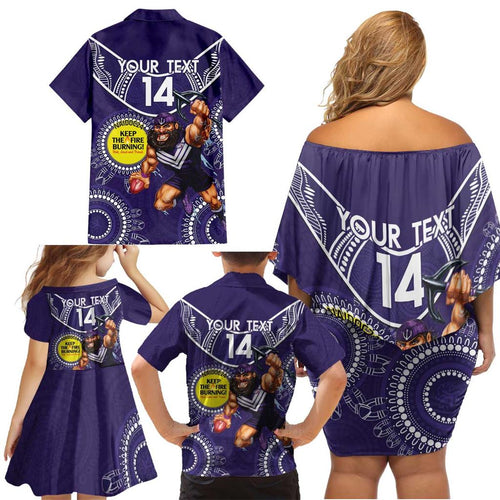 Custom AFL Dockers NAIDOC Week Family Matching Off Shoulder Short Dress and Hawaiian Shirt Keep The Fire Burning Indigenous Art