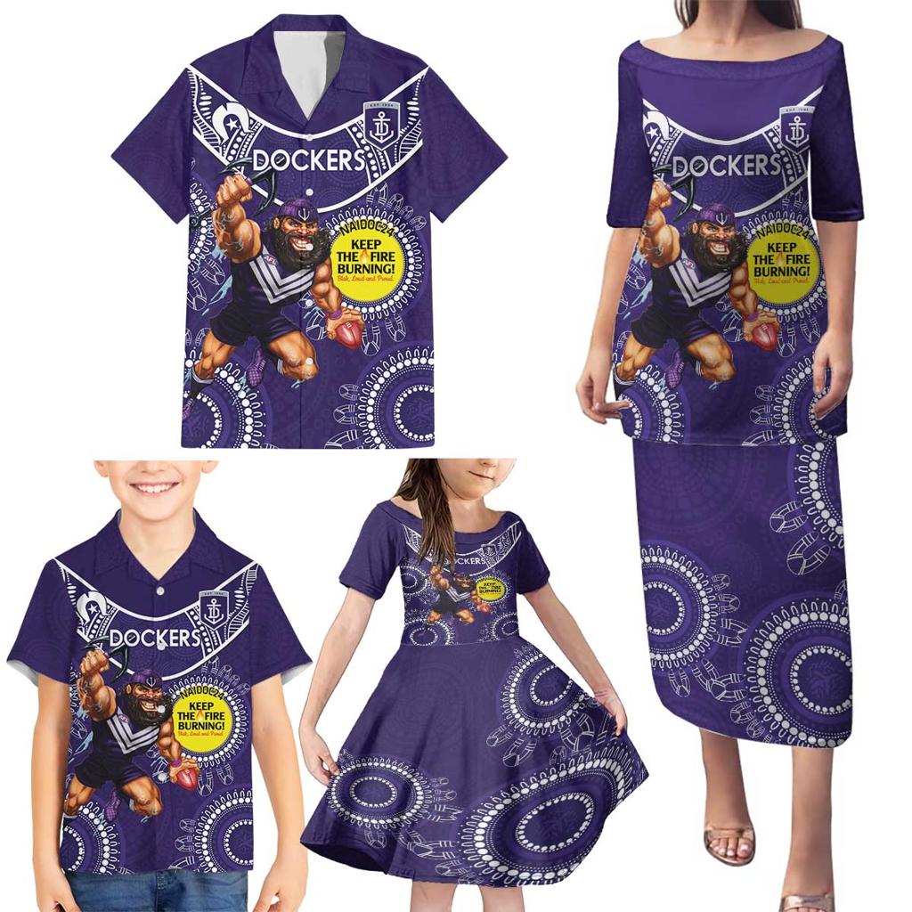 Custom AFL Dockers NAIDOC Week Family Matching Puletasi and Hawaiian Shirt Keep The Fire Burning Indigenous Art