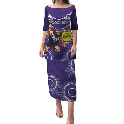 Custom AFL Dockers NAIDOC Week Family Matching Puletasi and Hawaiian Shirt Keep The Fire Burning Indigenous Art