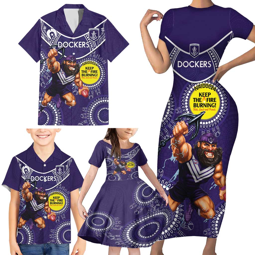 Custom AFL Dockers NAIDOC Week Family Matching Short Sleeve Bodycon Dress and Hawaiian Shirt Keep The Fire Burning Indigenous Art