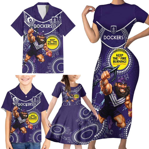 Custom AFL Dockers NAIDOC Week Family Matching Short Sleeve Bodycon Dress and Hawaiian Shirt Keep The Fire Burning Indigenous Art
