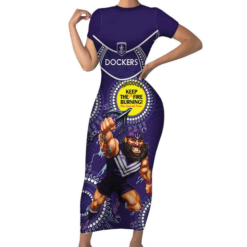 Custom AFL Dockers NAIDOC Week Family Matching Short Sleeve Bodycon Dress and Hawaiian Shirt Keep The Fire Burning Indigenous Art