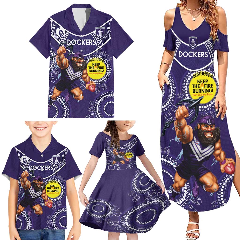 Custom AFL Dockers NAIDOC Week Family Matching Summer Maxi Dress and Hawaiian Shirt Keep The Fire Burning Indigenous Art