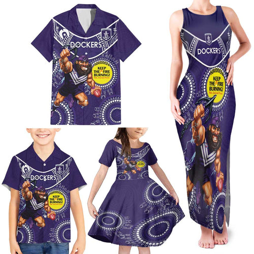 Custom AFL Dockers NAIDOC Week Family Matching Tank Maxi Dress and Hawaiian Shirt Keep The Fire Burning Indigenous Art