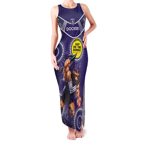 Custom AFL Dockers NAIDOC Week Family Matching Tank Maxi Dress and Hawaiian Shirt Keep The Fire Burning Indigenous Art