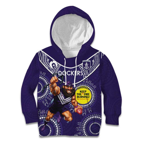 Custom AFL Dockers NAIDOC Week Kid Hoodie Keep The Fire Burning Indigenous Art