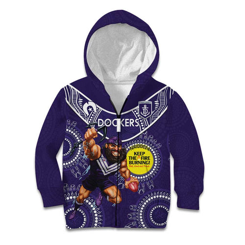 Custom AFL Dockers NAIDOC Week Kid Hoodie Keep The Fire Burning Indigenous Art