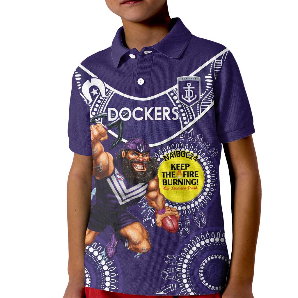 Custom AFL Dockers NAIDOC Week Kid Polo Shirt Keep The Fire Burning Indigenous Art