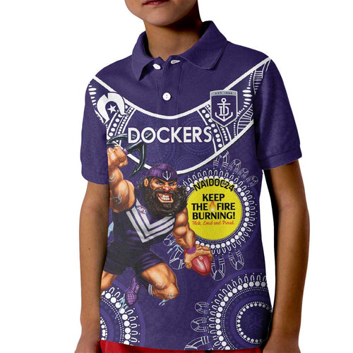Custom AFL Dockers NAIDOC Week Kid Polo Shirt Keep The Fire Burning Indigenous Art