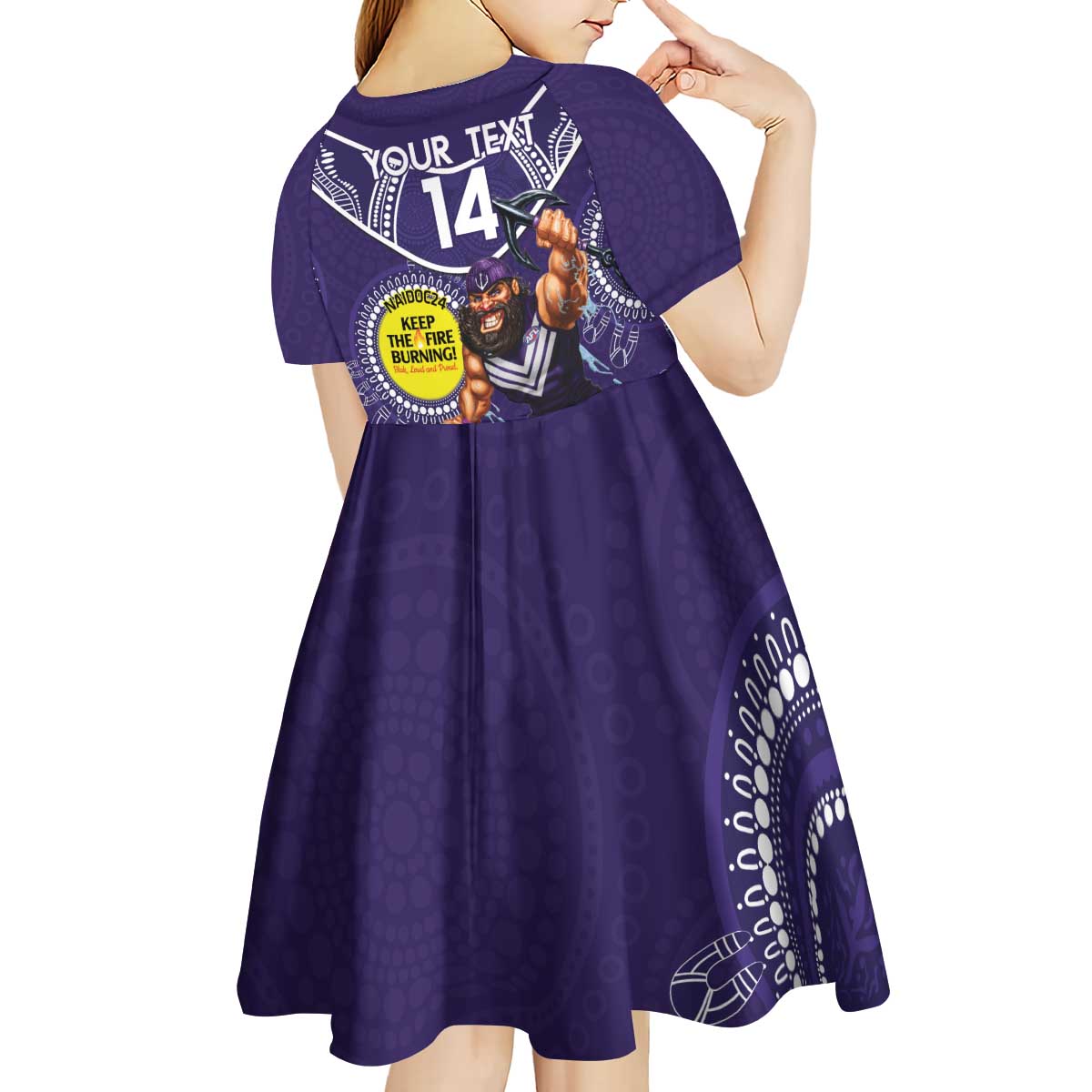 Custom AFL Dockers NAIDOC Week Kid Short Sleeve Dress Keep The Fire Burning Indigenous Art
