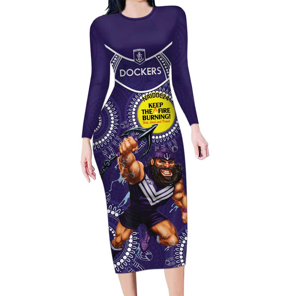 Custom AFL Dockers NAIDOC Week Long Sleeve Bodycon Dress Keep The Fire Burning Indigenous Art