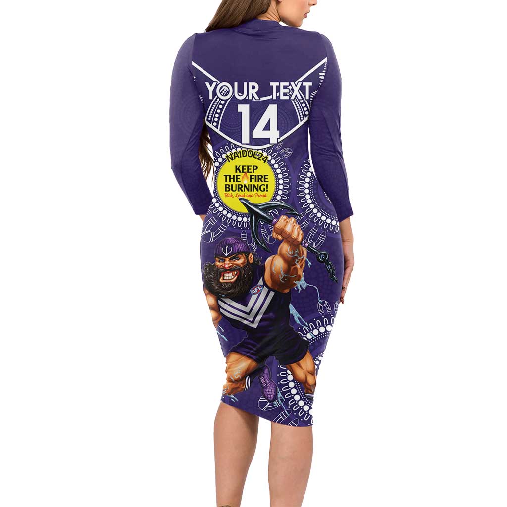Custom AFL Dockers NAIDOC Week Long Sleeve Bodycon Dress Keep The Fire Burning Indigenous Art