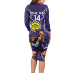 Custom AFL Dockers NAIDOC Week Long Sleeve Bodycon Dress Keep The Fire Burning Indigenous Art