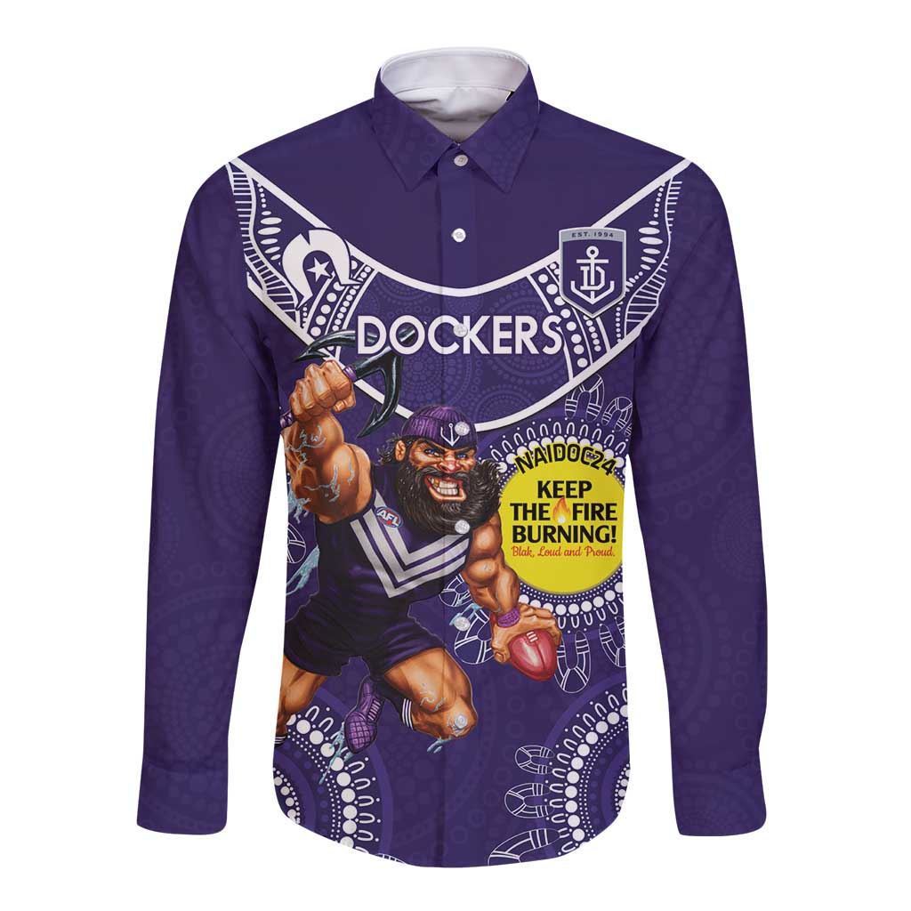 Custom AFL Dockers NAIDOC Week Long Sleeve Button Shirt Keep The Fire Burning Indigenous Art