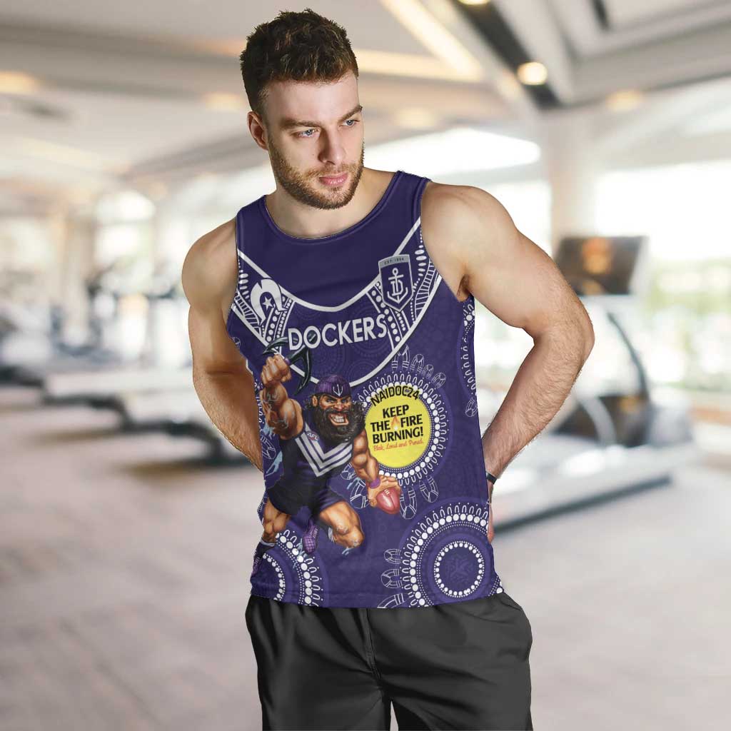 Custom AFL Dockers NAIDOC Week Men Tank Top Keep The Fire Burning Indigenous Art