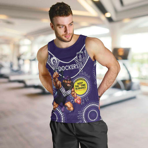 Custom AFL Dockers NAIDOC Week Men Tank Top Keep The Fire Burning Indigenous Art