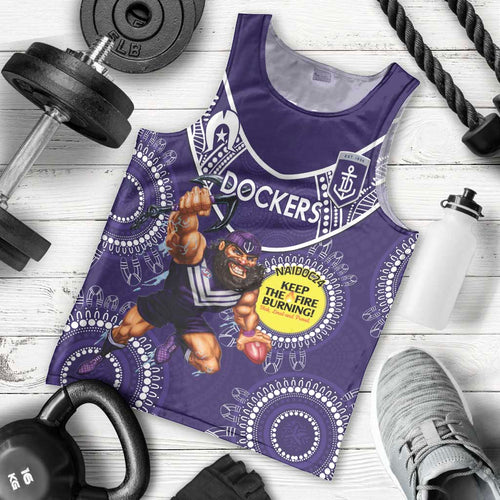 Custom AFL Dockers NAIDOC Week Men Tank Top Keep The Fire Burning Indigenous Art