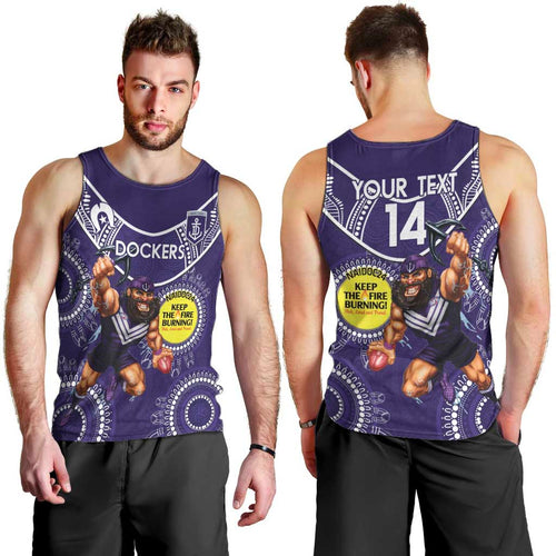 Custom AFL Dockers NAIDOC Week Men Tank Top Keep The Fire Burning Indigenous Art