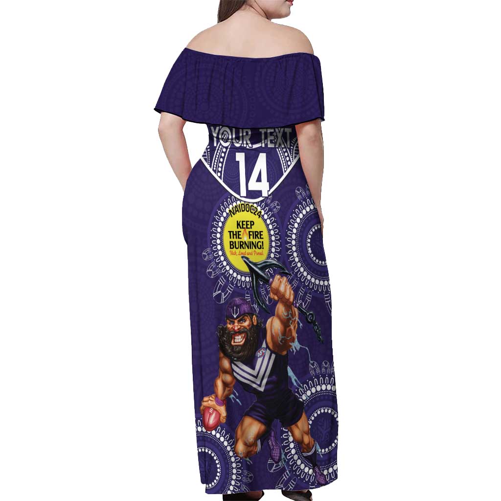 Custom AFL Dockers NAIDOC Week Off Shoulder Maxi Dress Keep The Fire Burning Indigenous Art