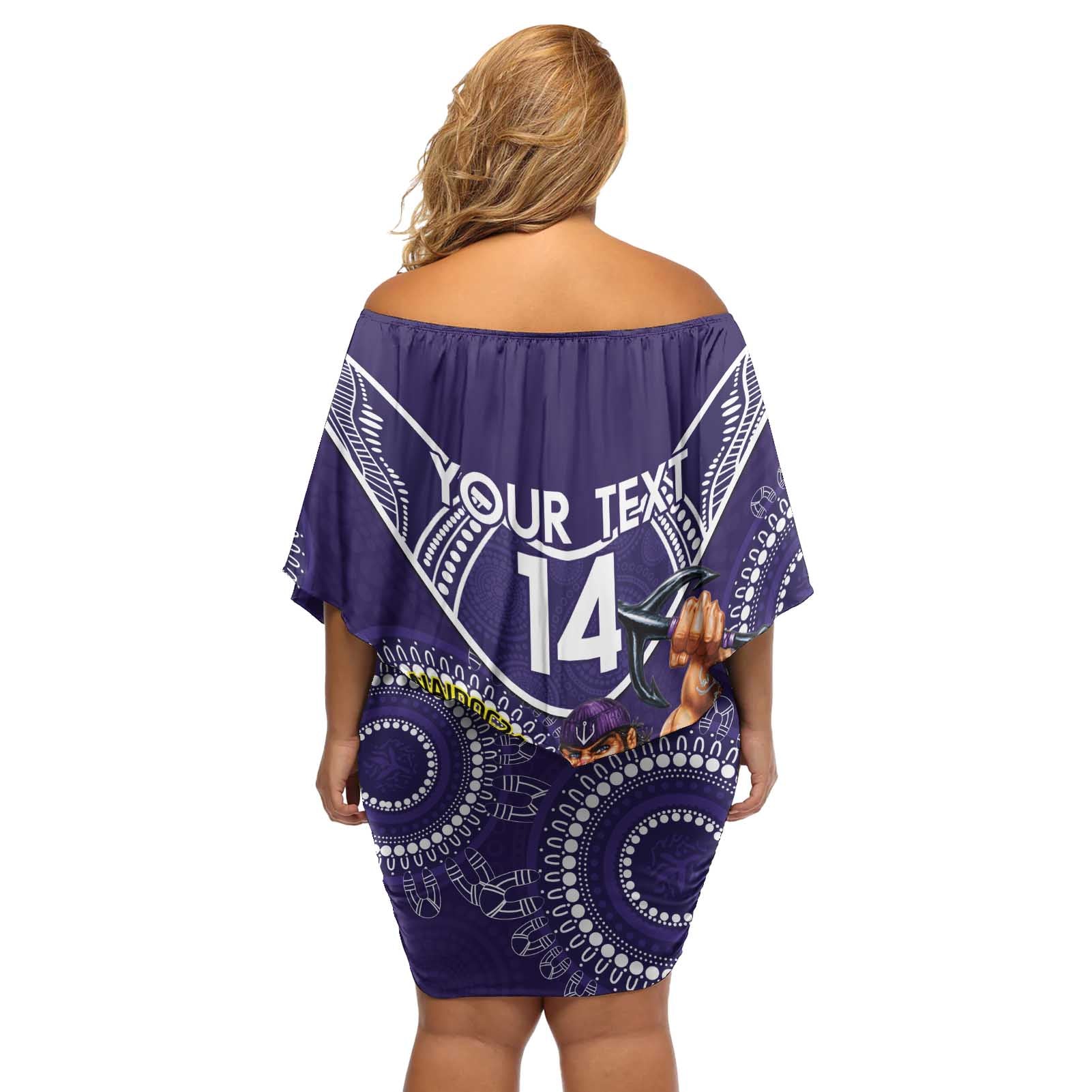 Custom AFL Dockers NAIDOC Week Off Shoulder Short Dress Keep The Fire Burning Indigenous Art