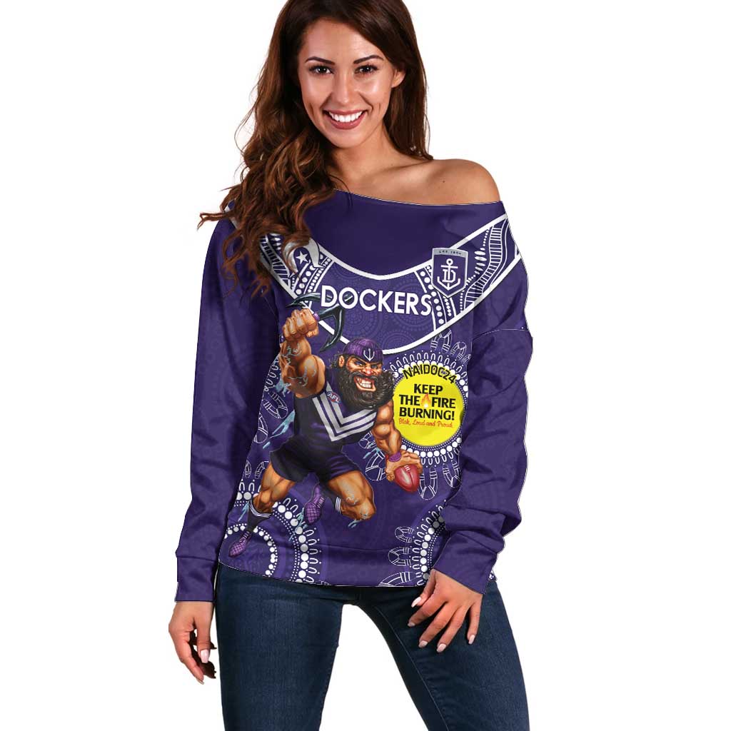 Custom AFL Dockers NAIDOC Week Off Shoulder Sweater Keep The Fire Burning Indigenous Art