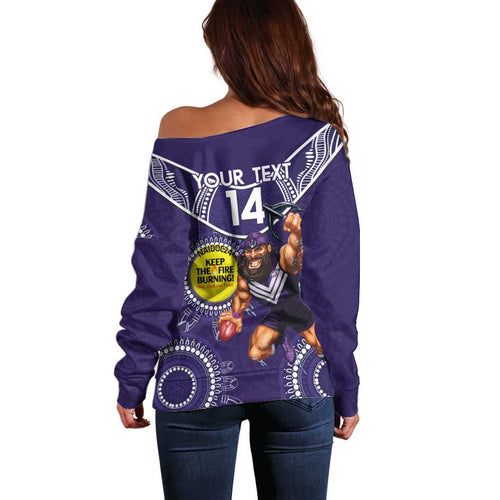 Custom AFL Dockers NAIDOC Week Off Shoulder Sweater Keep The Fire Burning Indigenous Art