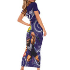 Custom AFL Dockers NAIDOC Week Short Sleeve Bodycon Dress Keep The Fire Burning Indigenous Art