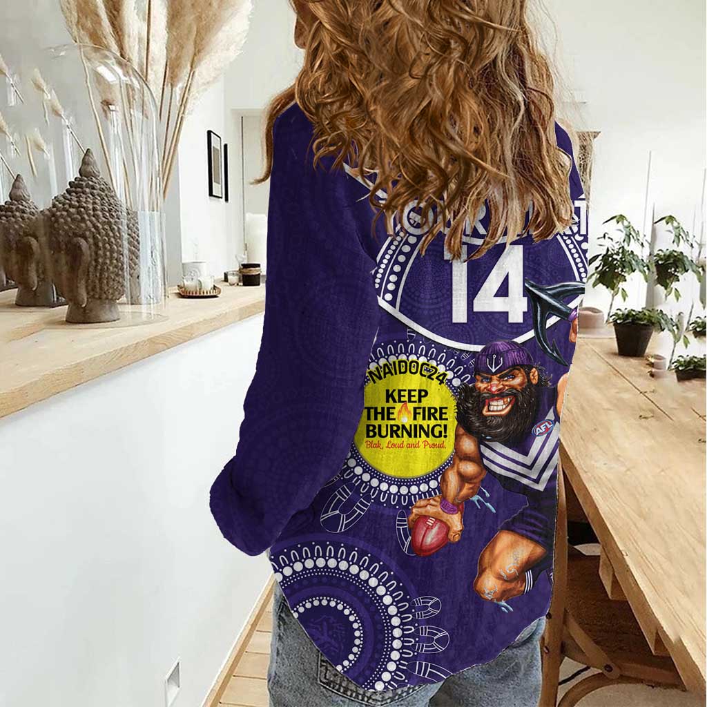 Custom AFL Dockers NAIDOC Week Women Casual Shirt Keep The Fire Burning Indigenous Art
