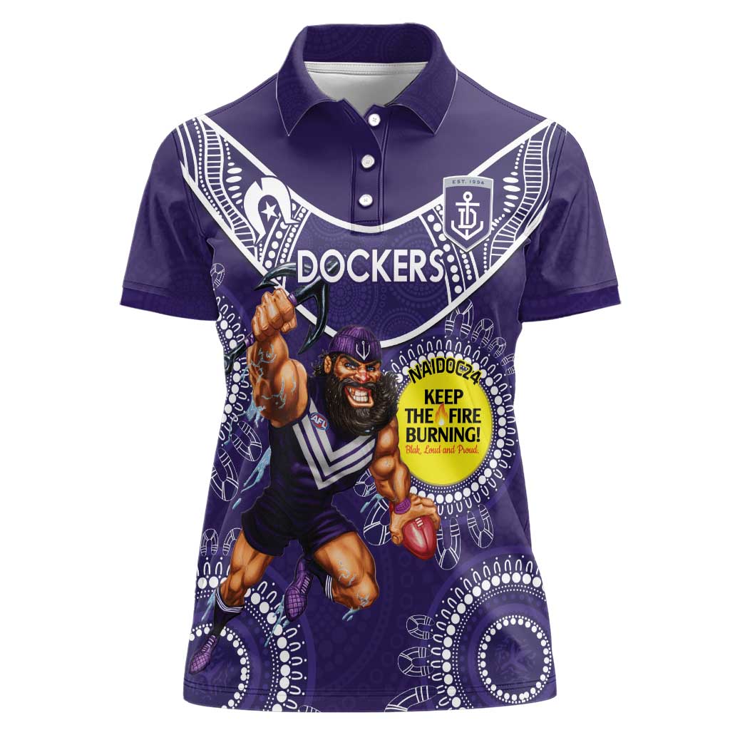 Custom AFL Dockers NAIDOC Week Women Polo Shirt Keep The Fire Burning Indigenous Art