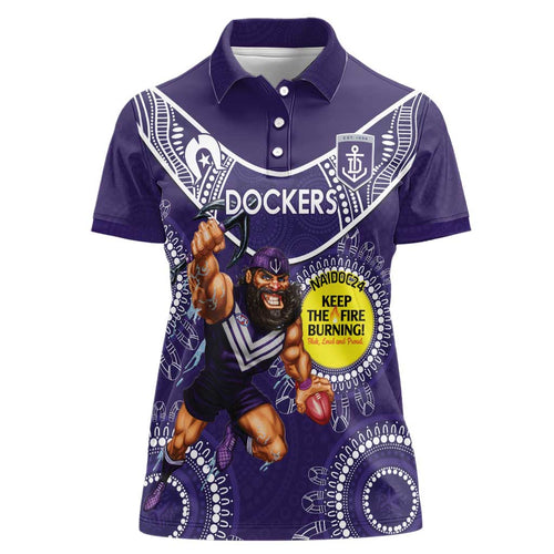 Custom AFL Dockers NAIDOC Week Women Polo Shirt Keep The Fire Burning Indigenous Art